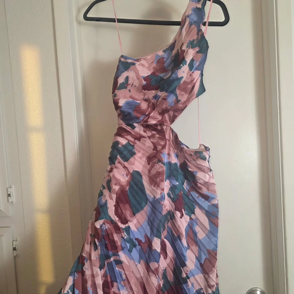 Abercrombie & Fitch One Shoulder Pleated Maxi Dress Pink Floral Cutout Event XXS